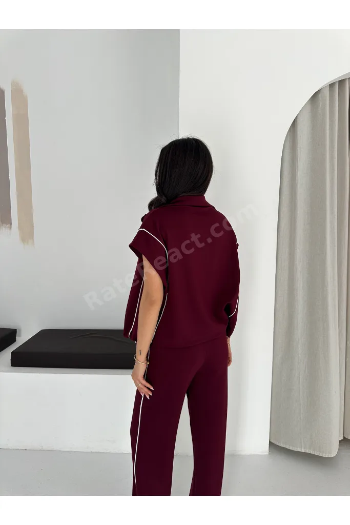 Kadın Modal Kumaş Garnili Sıfır Kol Dik Yaka Oversize Eşofman Takımı