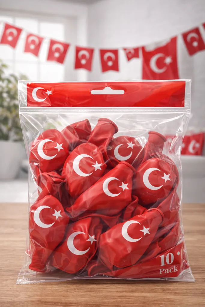 Ayyıldızlı Kırmızı Balon Seti Türk Bayraklı Parti Balonu Dayanıklı Latex Balon 10'lu Paket
