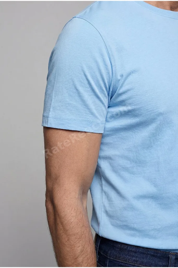 Açık Mavi Bisiklet Yaka T-shirt