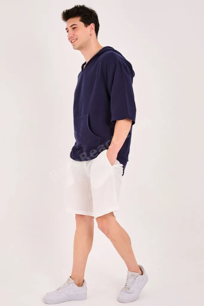 %100 Pamuk Yazlık Oversize Kapüşonlu Lacivert Sweatshirt