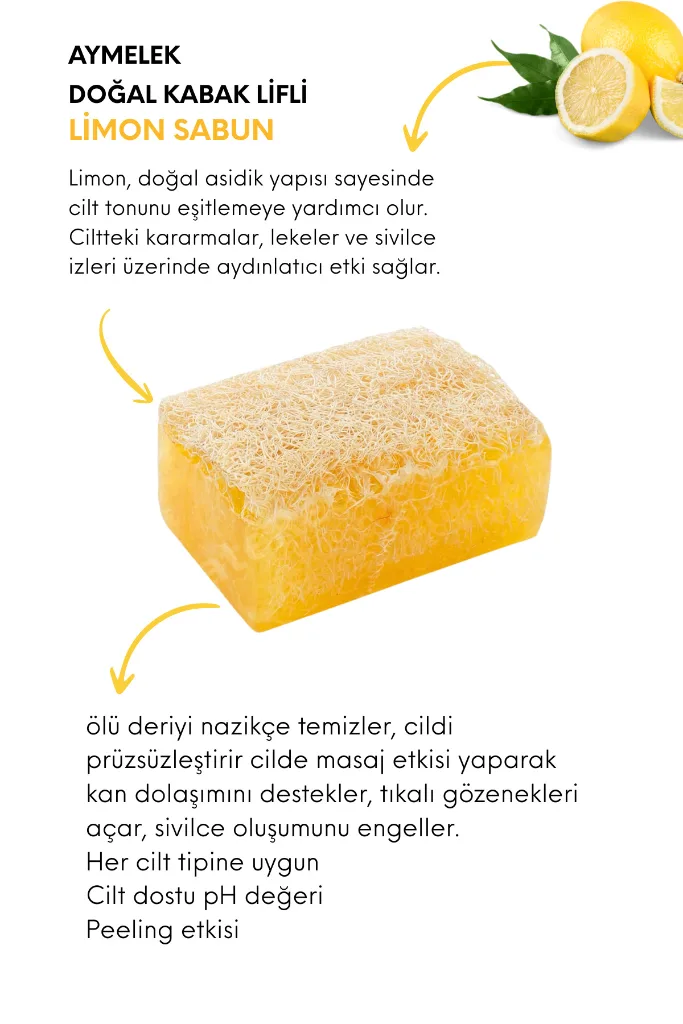 Limon Özlü Doğal Kabak Lifli Güzellik Sabunu Cilt Kırışıklık Önleyici Etkili