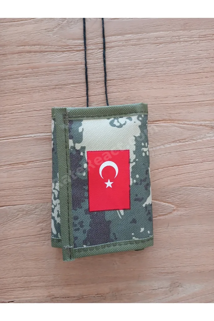 Unisex Yeşil Boyun Askılı Asker Cüzdanı