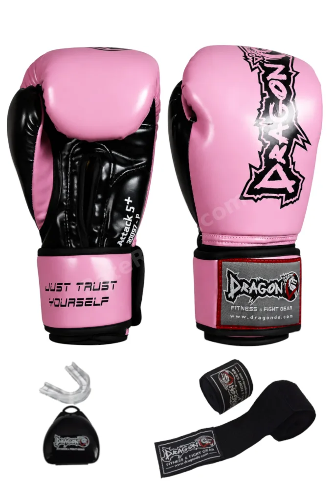 Attack Boks Eldiveni Kick Boks Muay Thai Pembe Boks Eldiveni Bandaj Ve Dişlik 3'lü Set