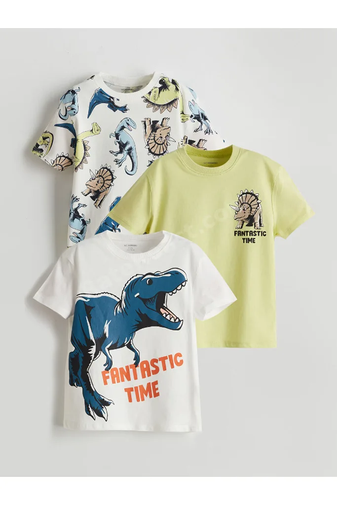UZG STORE'dan Stil Sahiplerine Dinozor Baskılı Erkek Çocuk T-shirt 3'lü