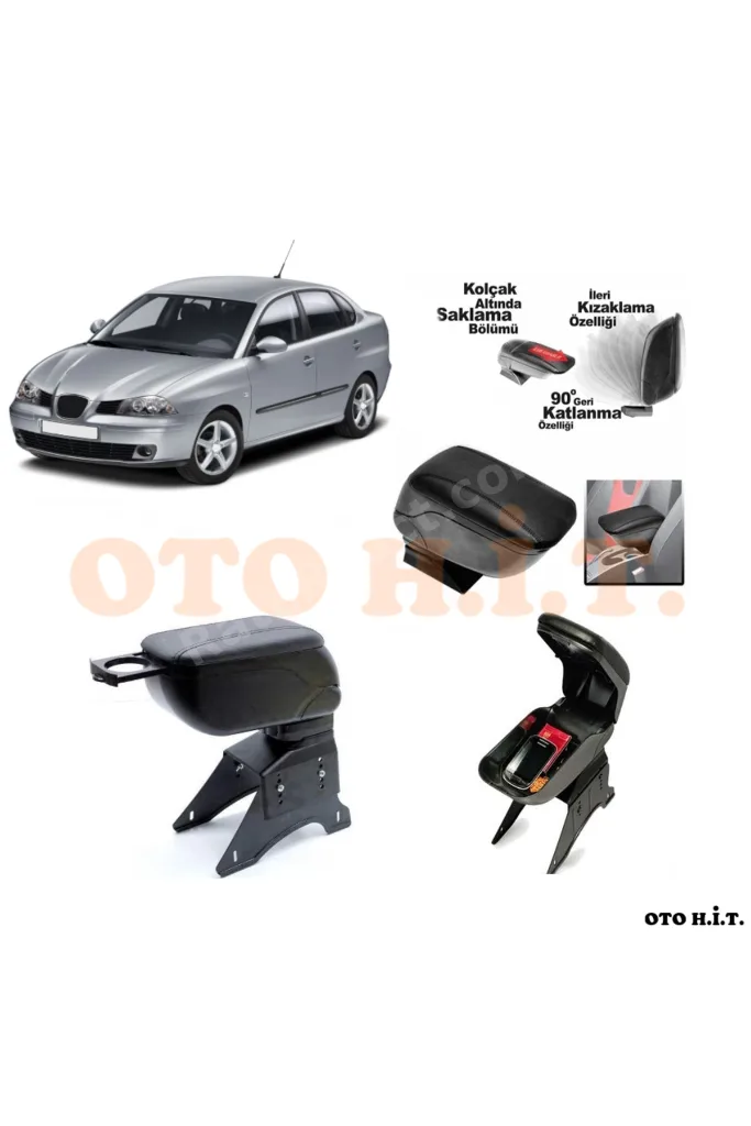 SEAT CORDOBA MK2 Uyumlu Kol Dayama Ve Kolçak Sürgülü Bardaklıklı Ayarlanabilir Siyah Deri