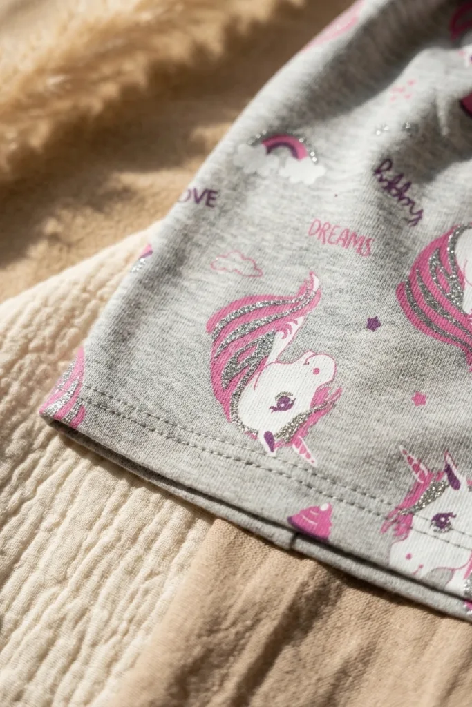 Kız Çocuk Gri Unicorn Desenli Pamuklu Esnek Penye Bere - Gümüş Sim Detaylı Mevsimlik Çocuk Şapkası