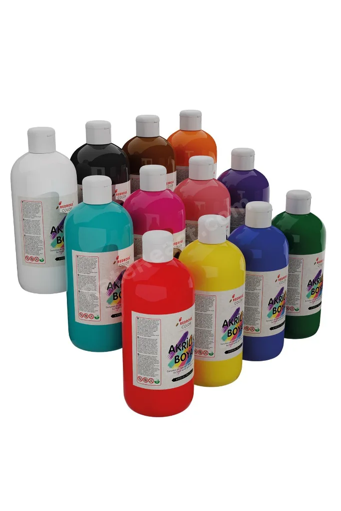Tüm Renkler Akrilik Boya Seti, 12'li Set 12x500gr Dekoratif Hobi Amaçlı Sanatsal Canlı Renkler