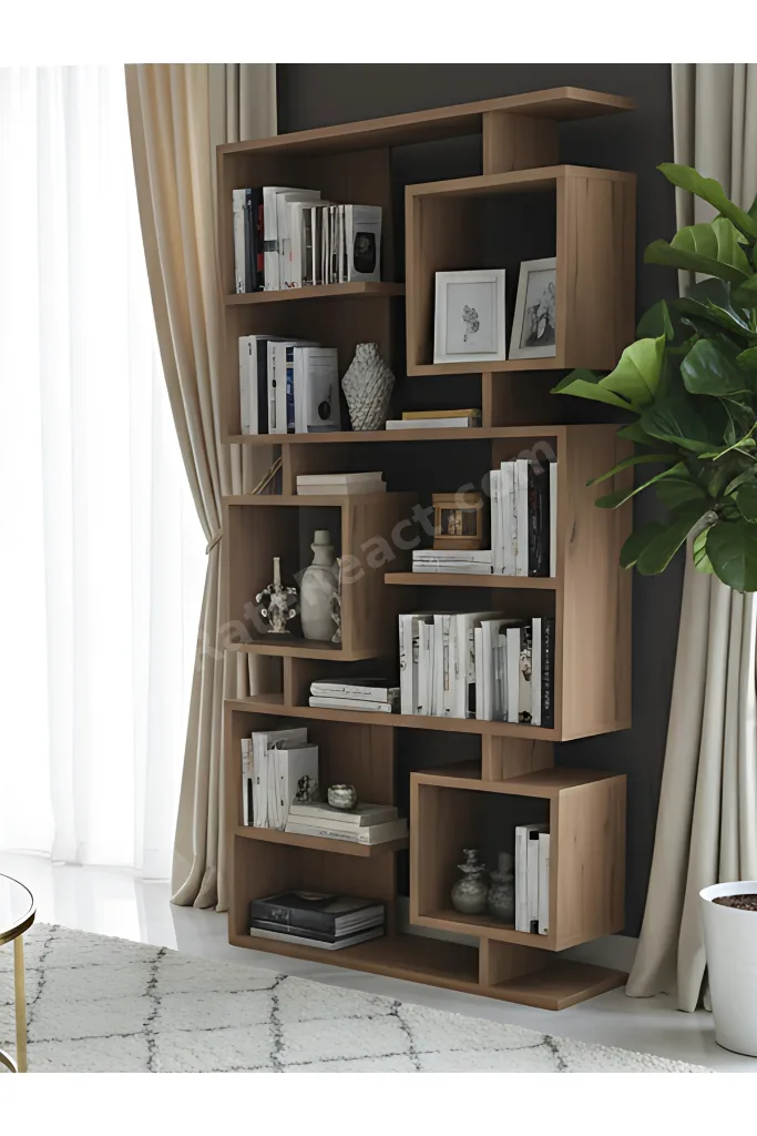 Premium MDF Ürün Modern Tasarım Labirent Kitaplık | Geometrik Dekoratif Salon Raf Ünitesi
