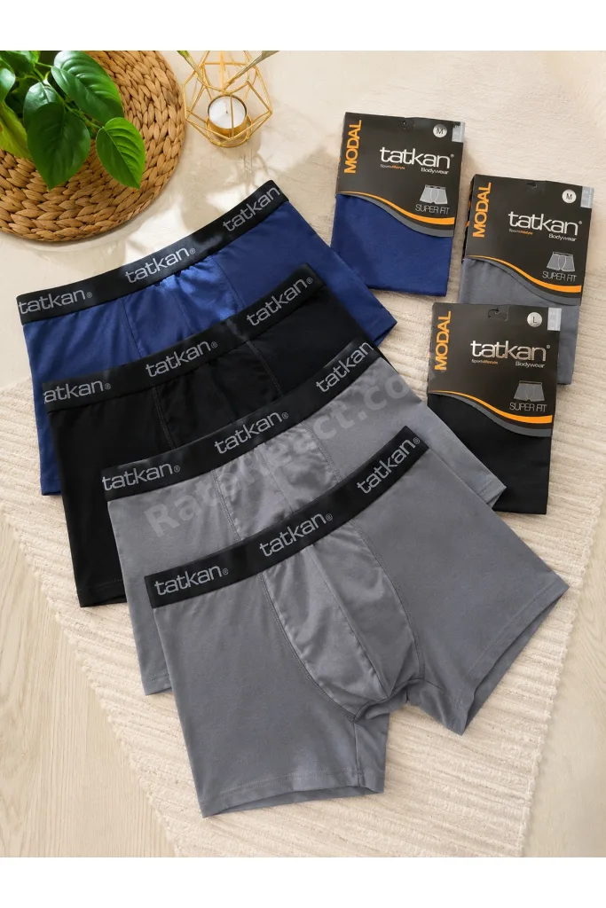 5 ADET Siyah Lacivert Gri Tatkan Erkek Modal Boxer %45 Pamuk %45 Modal %10 Elastan Esnek Nefes Alan Super Fit Premium Lacivert Boxer
