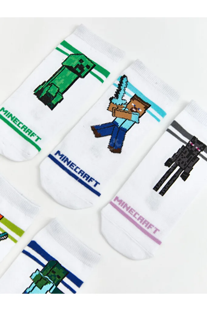 UZG STORE'Den Stil Sahiplerine Minecraft Baskılı Erkek Çocuk Patik Çorap 5'li