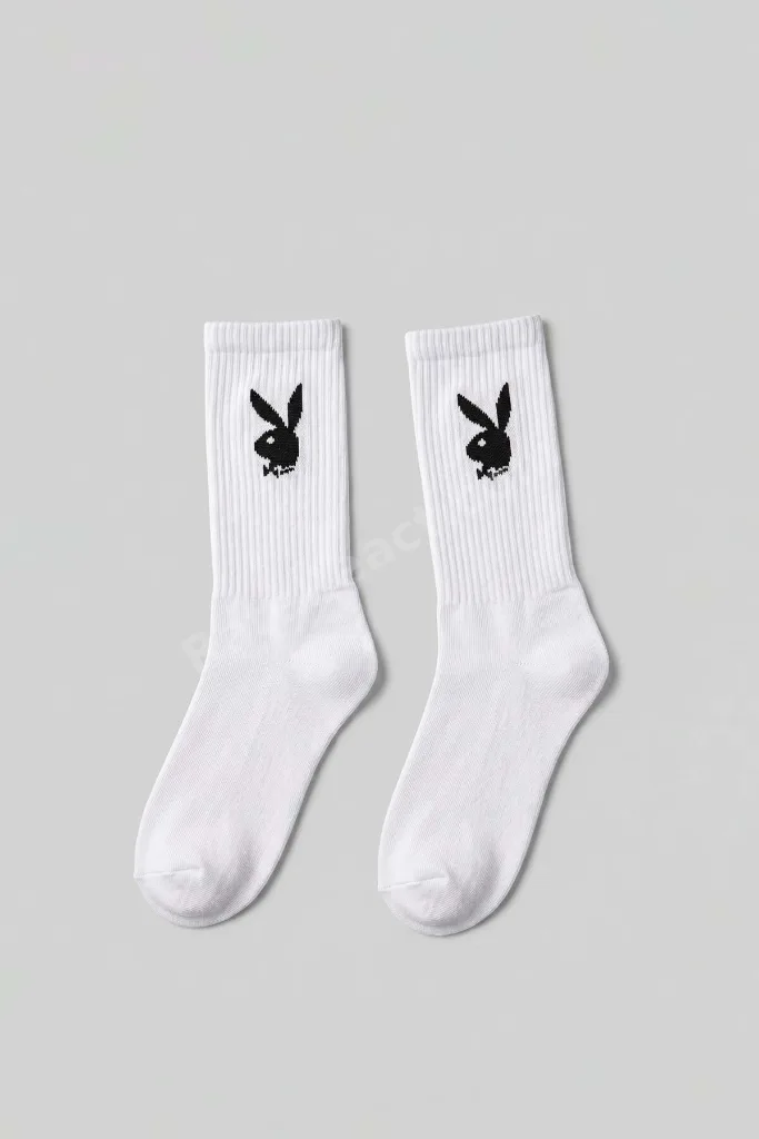Unisex Fitilli Pamuklu Tavşan Figürlü Tenis Çorabı Beyaz