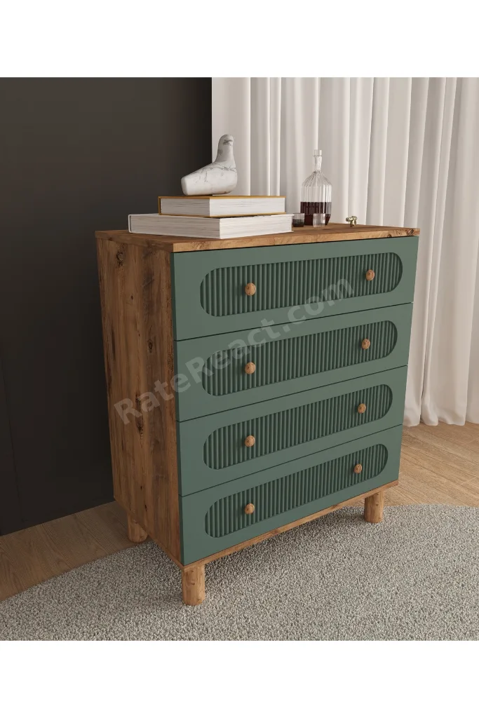 SOHO 4 ÇEKMECELİ ŞİFONYER - TAMAMI MDF yeşil