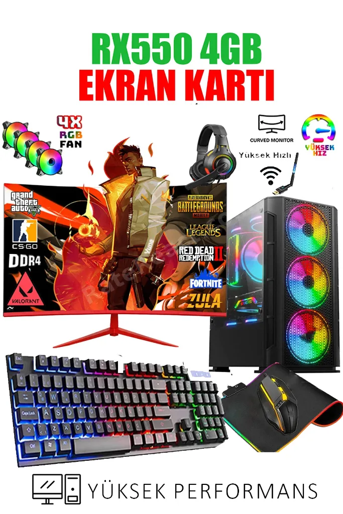 N181x Windows 11 Ryzen 5 5500,16GB,500GB HDD,256GB SSD,4GB RX550,24"oyuncu Masaüstü Bilgisayar