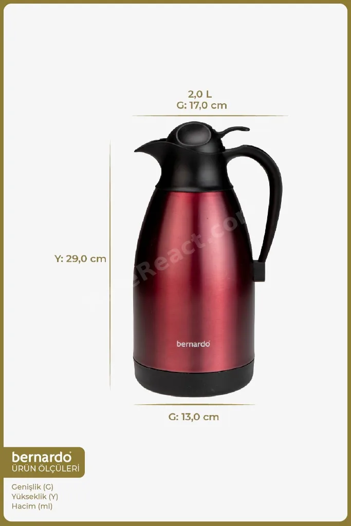Grandio Çelik Termos Bordo 2 Litre