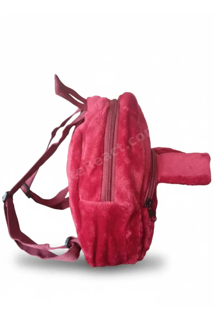 Peluş Sırt Çantası Kız Çocuk 2 Bölmeli Astarlı Figürlü En 22 Boy 25 Cm