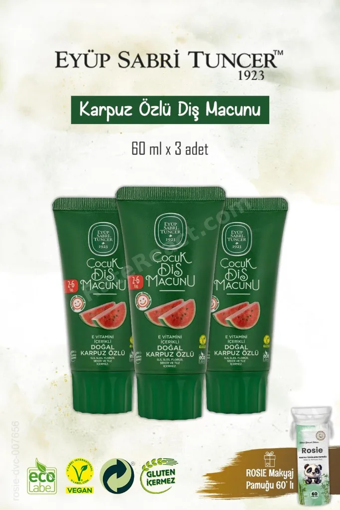 3'lü Doğal Karpuz Özlü Diş Macunu 60 ml, Rosie Hediye