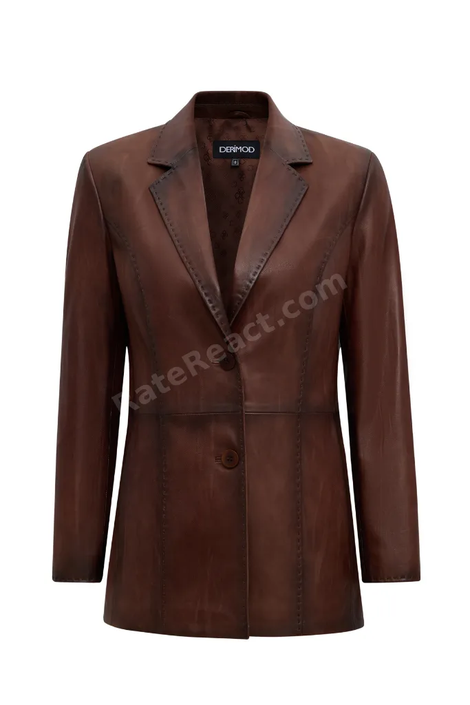 Barbara Kadın Kahverengi Blazer Deri Ceket 25WGE5962NC