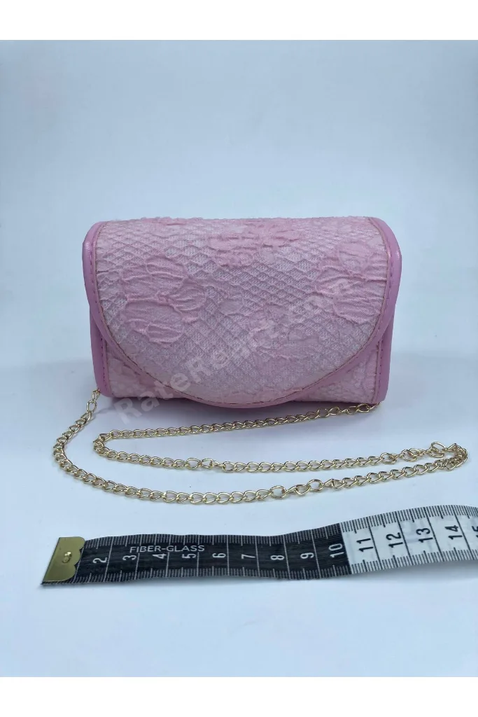 Gold Zincir Askılı Pembe Dantelli Kız Çocuk Abiye Çanta