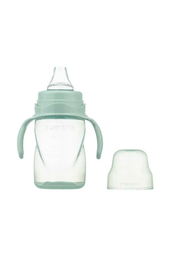 Antikolik Akıtmaz Alıştırma Bardağı 270 ml & İkili Ergonmik Beslenme Kaşığı - Powder Green