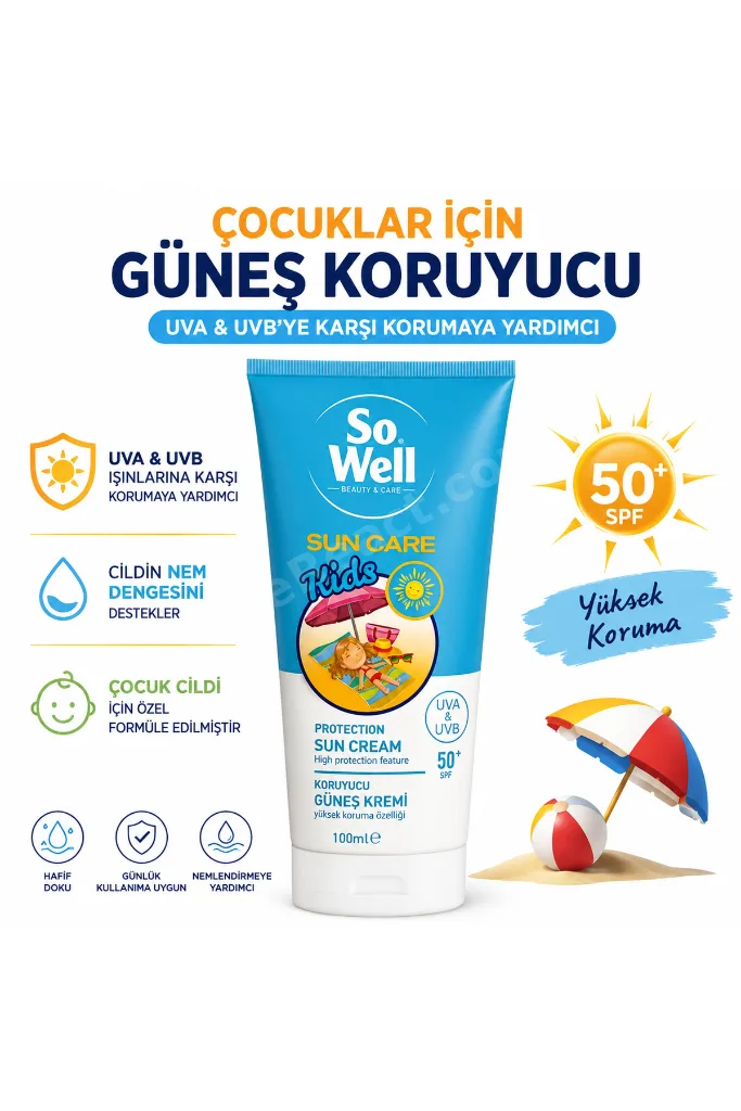 Sun Care Kids SPF 50+ Çocuk Güneş Kremi UVA & UVB Korumaya Yardımcı 100 ml