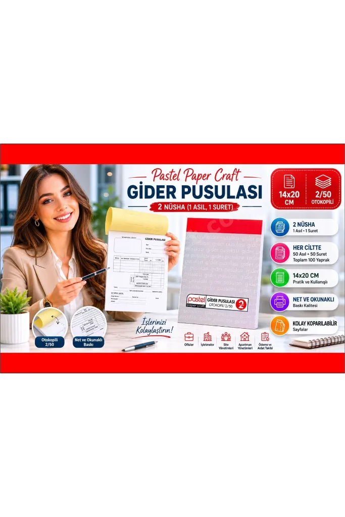 Gider Pusulası 14x20 cm 2/50 ( 50 asıl 50 suret 100 yaprak ) Otokopili 2 Nüsha (1 Asıl, 1 Suret) - 12 Adet