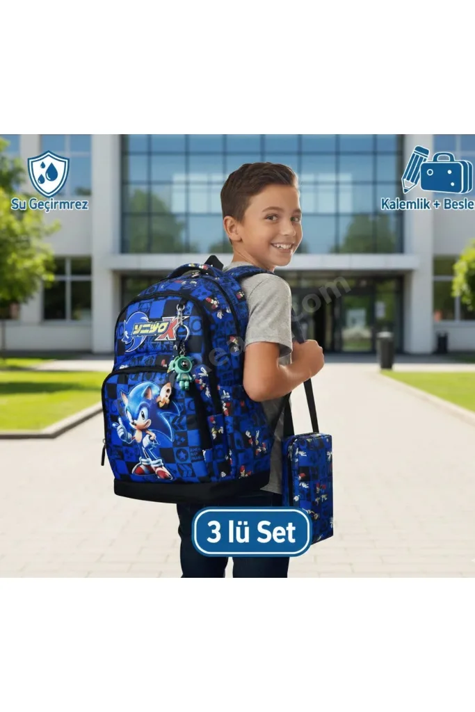 Okul Çantası Erkek Okul Çantası 3lü Set Okul Çantası Desenli Lüx Okul Çantası Termal Termoslu Beslenme
