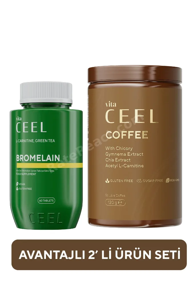 2'li Bromelain (Ananas Enzimi) 60 Tablet + Hindiba Detox Kahve (Gimneya, Chia)