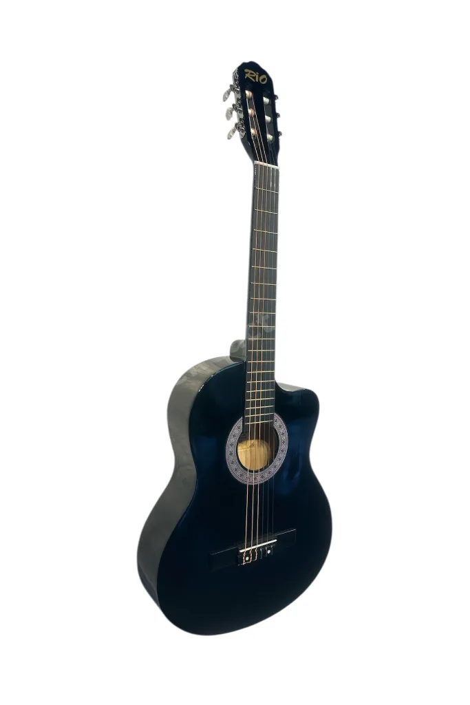 Kesik Kasa Siyah Klasik Gitar Sap Ayarlı 4/4 Tam Boy Kılıf Askı Pena Kapo Çevirici Bez
