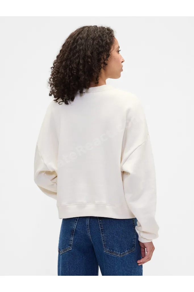 Kadın Kırık Beyaz Oversized Grafik Baskılı Sweatshirt