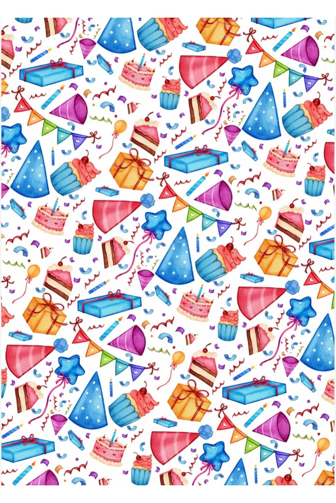 Doğum Gününe Özel Hediye Paketleme Ambalaj Kağıdı 35x50 cm 4' lü Paket (4 Adet)