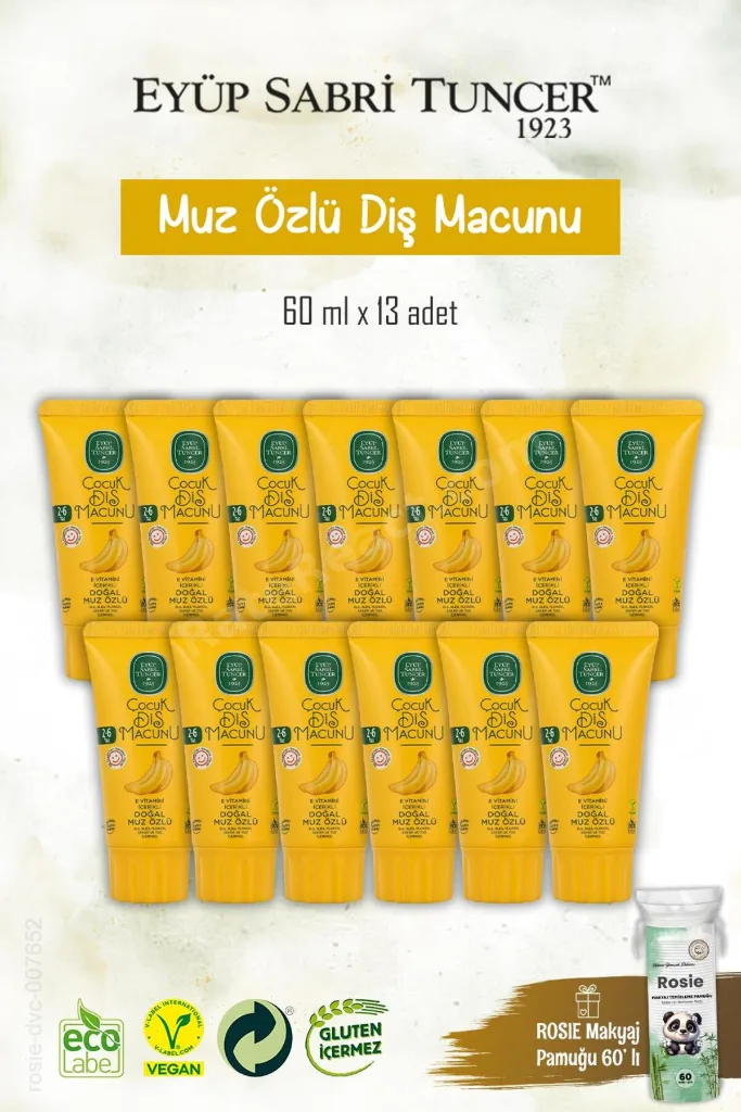 Çocuk Diş Macunu 13 Adet Doğal Muz Özlü 60 ml, Rosie Hediye