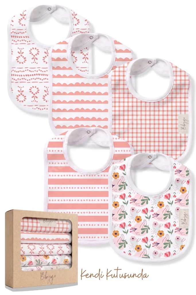 5 Adet %100 Organik Pamuklu, Çift Katlı,Çıtçıtlı Bebek Önlük & Salya Önlük(Kendi Kutusunda)