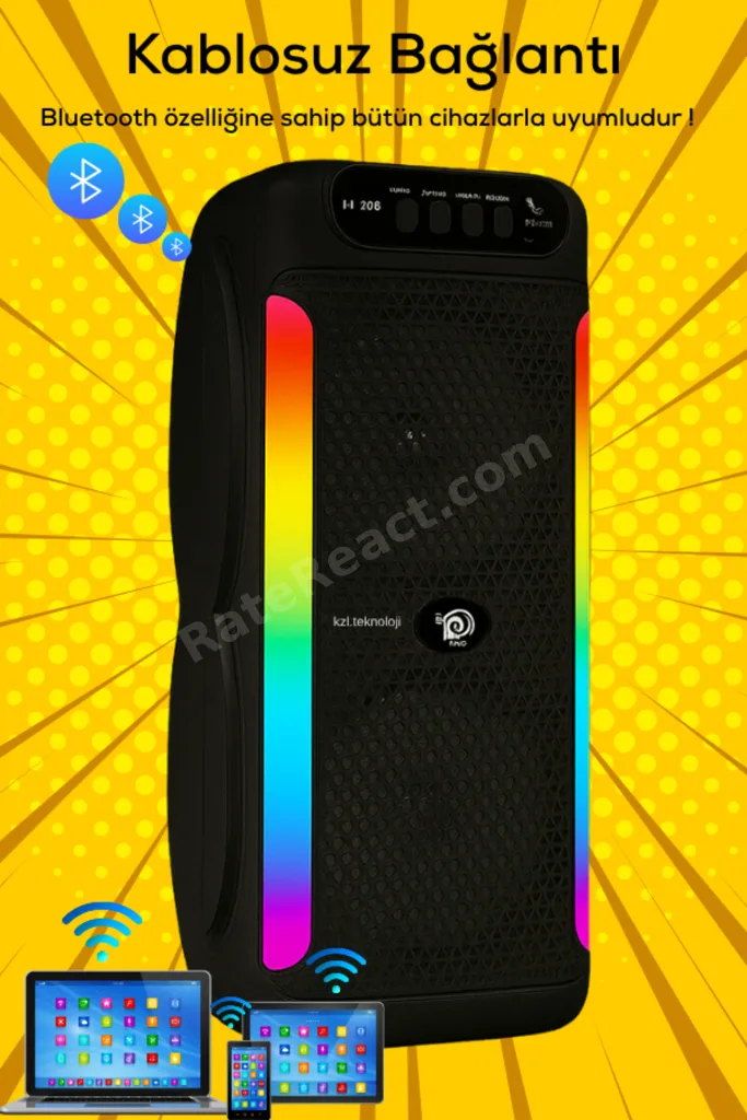 Bluetooth Hoparlör Parti Hoparlörü Işıklı Ses Bombası Radyo Usb Tf Kart Girişli