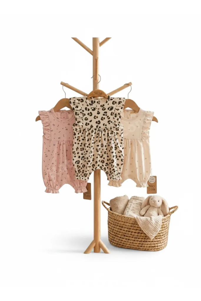 Kız Bebek Kalp Fiyonk Leopar Desenli Tulum 3'lü Paket Set