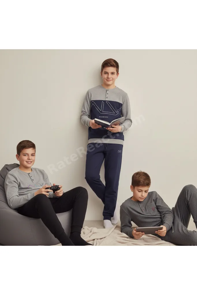 Genç Erkek Pamuklu 3 Adet 2'li Pijama Takımı BB2488