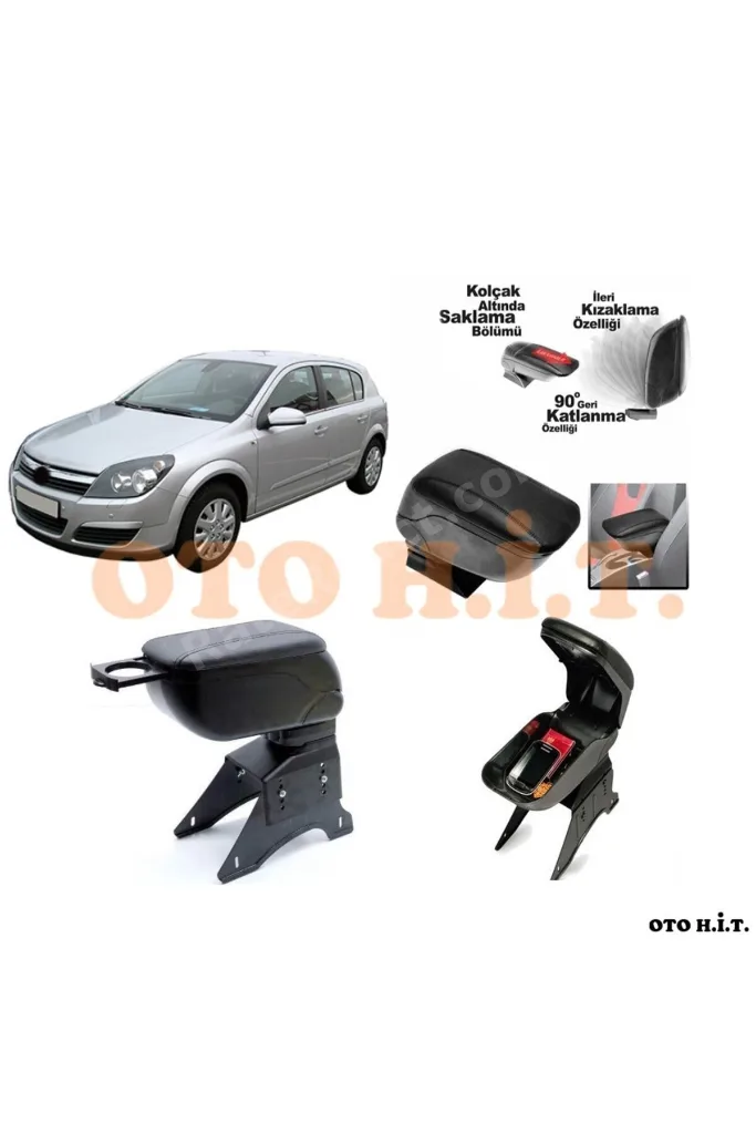 OPEL ASTRA H Uyumlu Kol Dayama Ve Kolçak Sürgülü Bardaklıklı Ayarlanabilir Siyah Deri