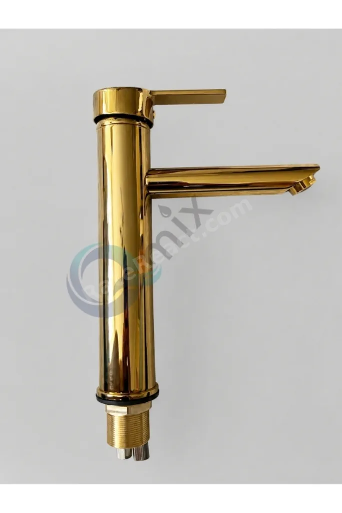 Lüks Parlak Gold Sabit Mix Aç Kapa Kısa Banyo Lavabo Bataryası – Komple Pirinç, Dayanıklı, Modern Tasarım