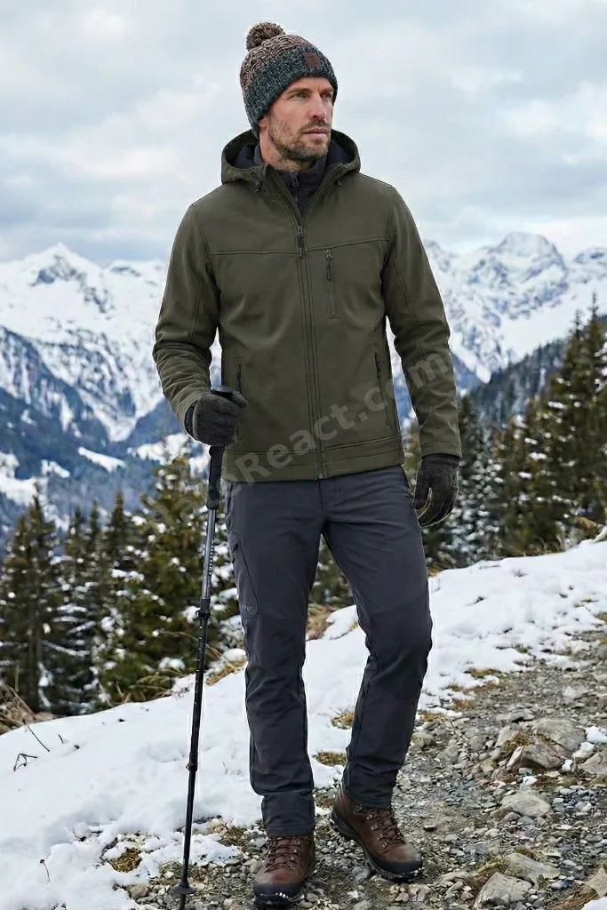 Erkek Mont İçi Polarlı Softshell Mont Su ve Rüzğar Geçirmez Kapüşonlu Spor Mont