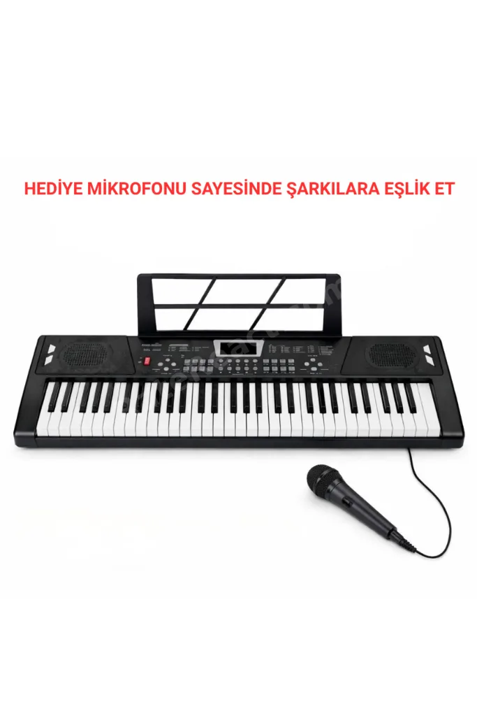 Mikrofonlu Işıklı 61 Tuşlu Çocuk Piyanosu 5 Oktav Dijital Org Keyboard Başlangıç Seti