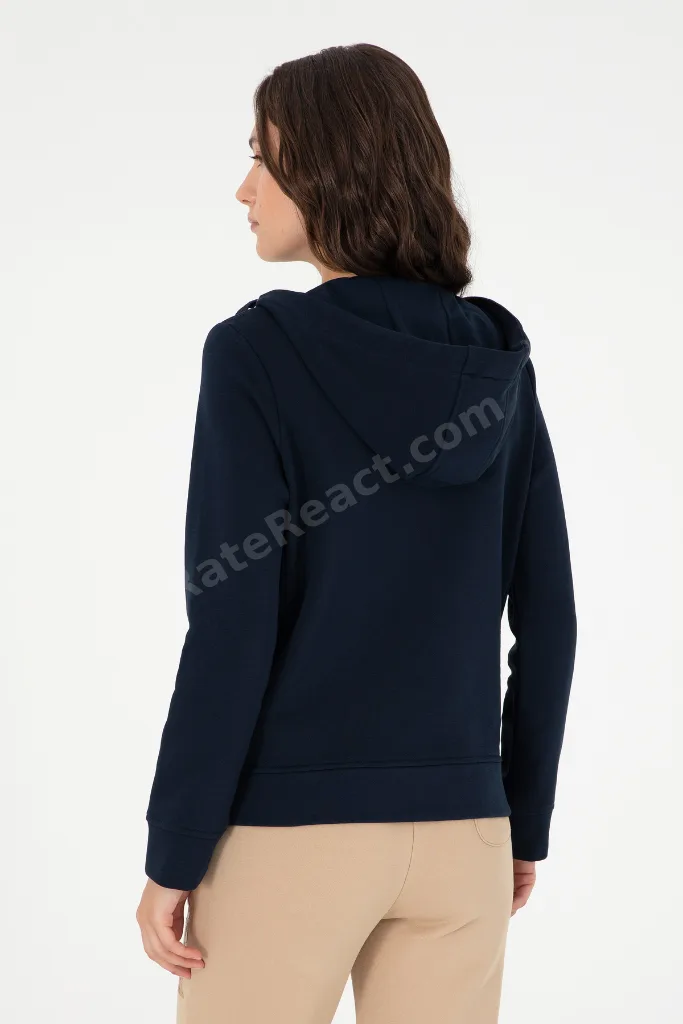 Kadın Lacivert Basic Kapüşonlu Sweatshirt 50289540-VR033