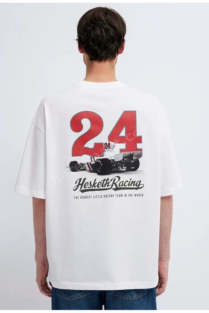M0613352 Hasketti 24 Racing Baskılı Tişört Erkek T-Shirt BEYAZ