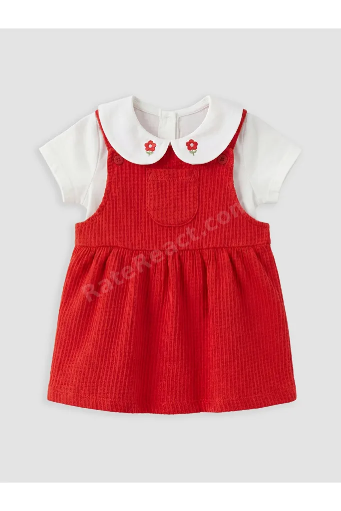 Kırmızı Kız Bebek Salopet Elbise ve Tişört