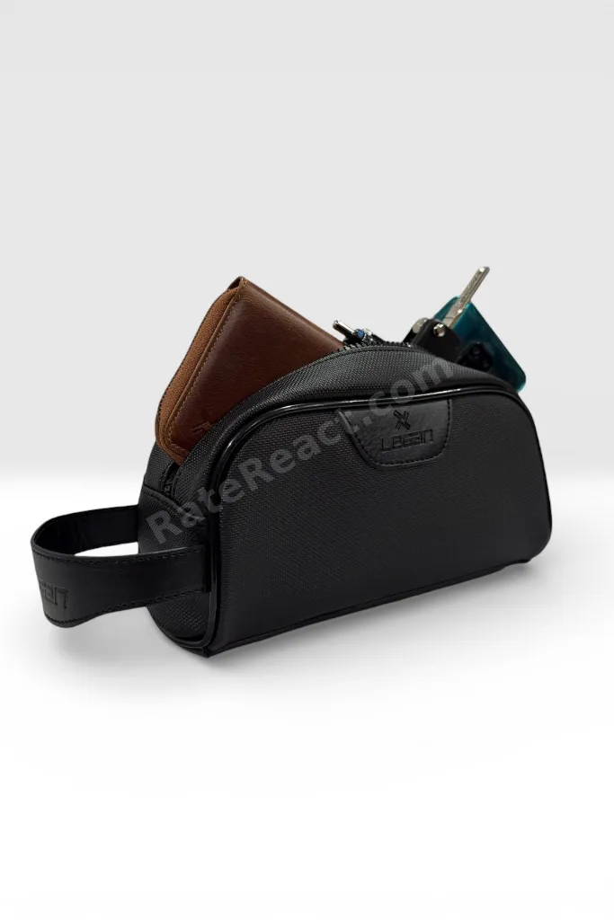 Siyah Deri Görünümlü Erkek Bakım Çantası – Seyahat Organizer Dopp Kit Tıraş ve Kozmetik Çantası 8376