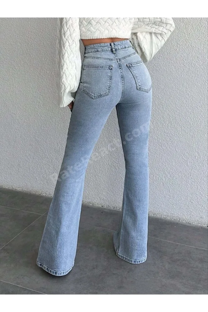 Yüksek Bel İspanyol Paça Jean Pantolon - Eskitme Detaylı Full Pamuklu Flare Denim