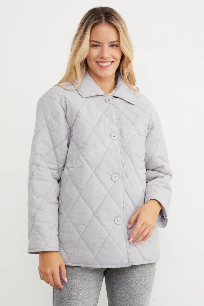 Kapitone Desenli Oversize Düğmeli Mont