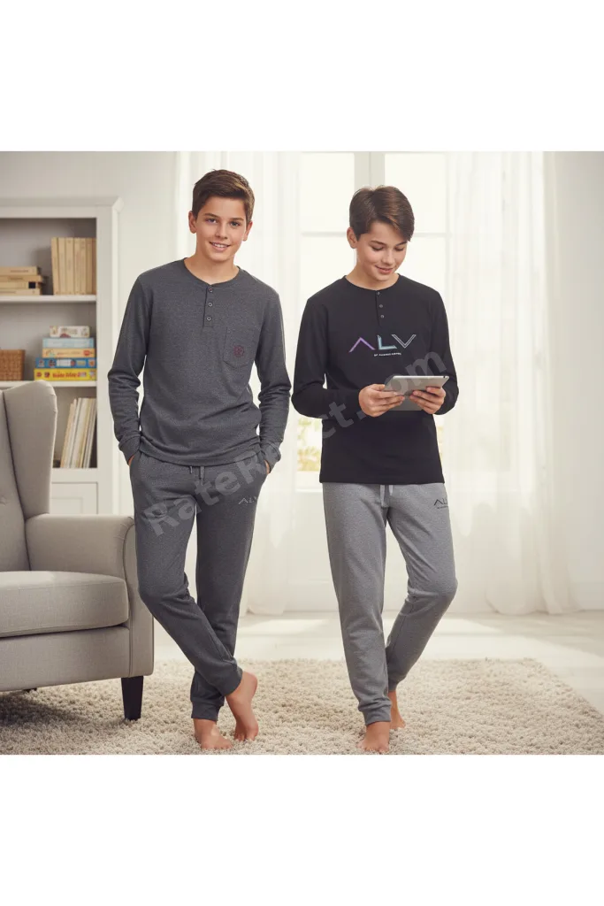 Genç Erkek Pamuklu 2 Adet 2'li Pijama Takımı BB2486
