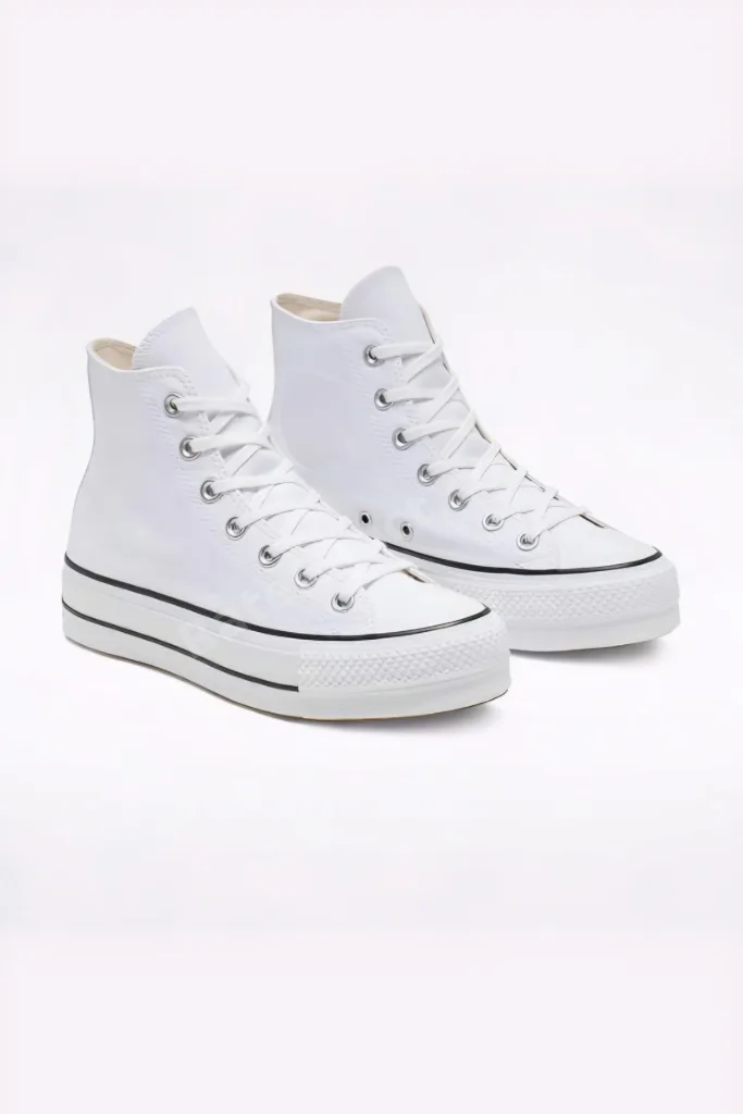 Beyaz Uzun Bilekli Unisex Bağcıklı Kalın Taban All Star Platform Sneaker Spor Ayakkabı