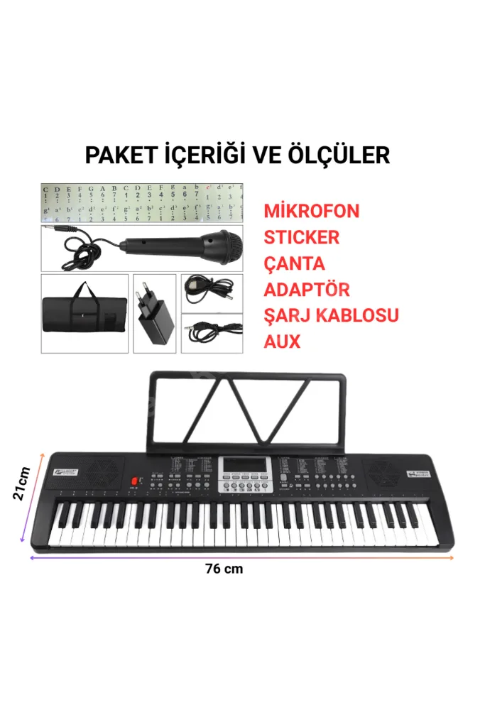 Dijital Piyano 61 Tuşlu Org Taşınabilir Demolu (Hediye Mikrofon Çanta Sticker Adaptör)