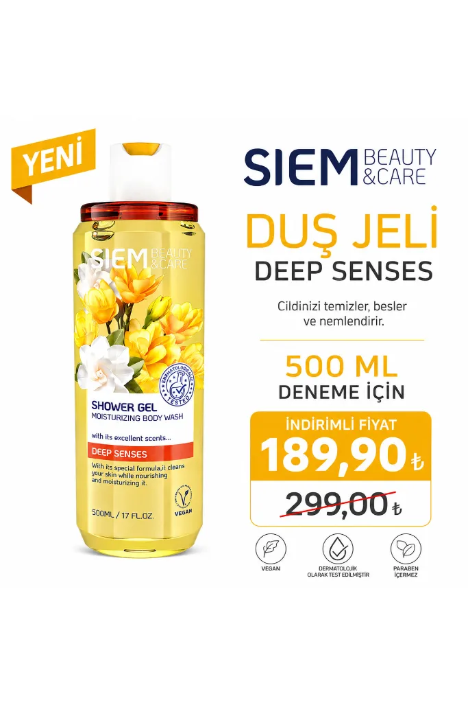 Beauty & Care Deep Senses Duş Jeli 500 ML Nemlendirici Kalıcı Ferah Kokulu Vegan Duş Jeli