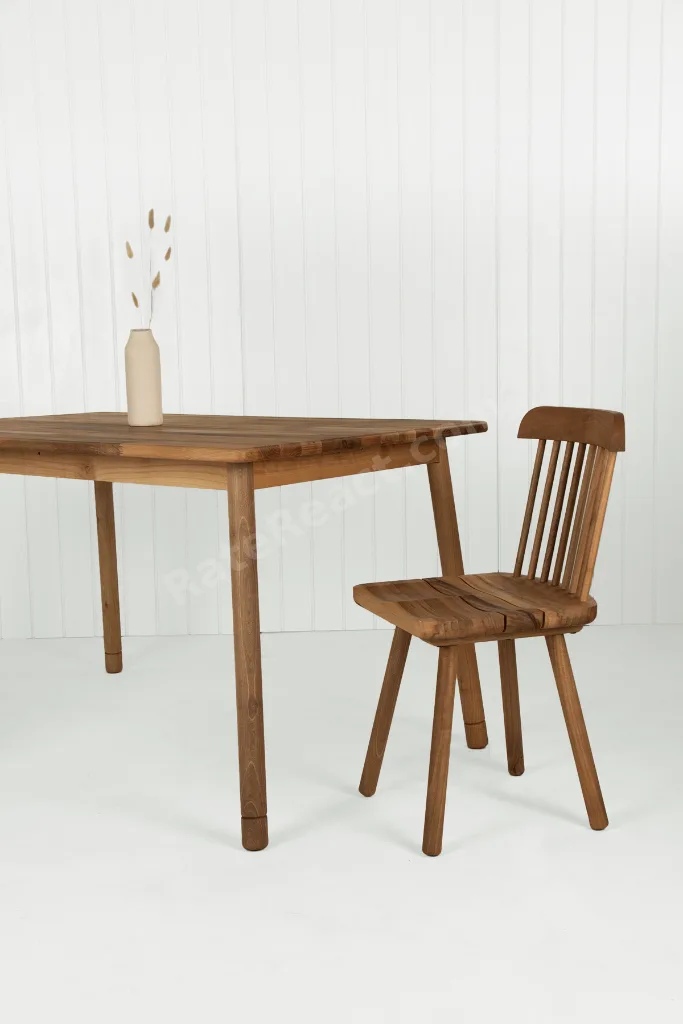 Alaçatı Masif Ceviz Ahşap Masa Takımı, 6 Adet Grill Sandalye ile, 130x80 cm